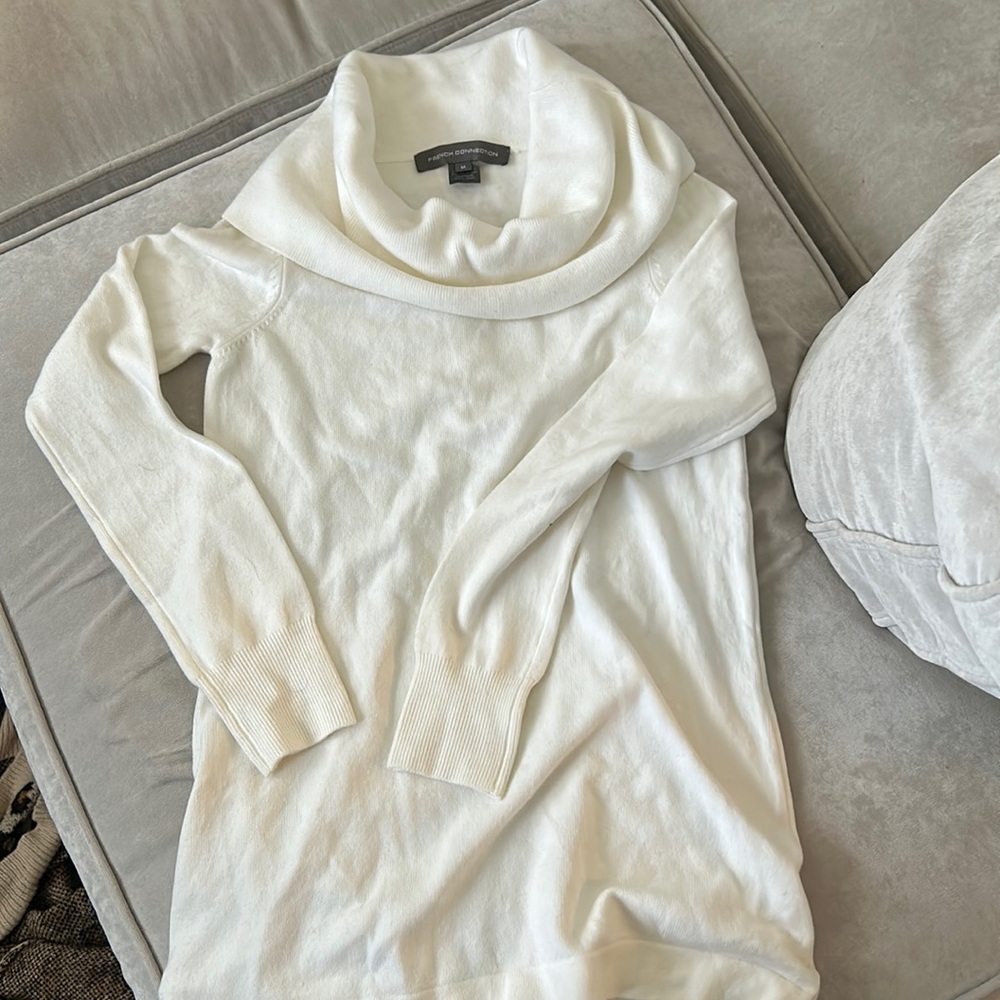 White tunic cowl neck sweater. French connection